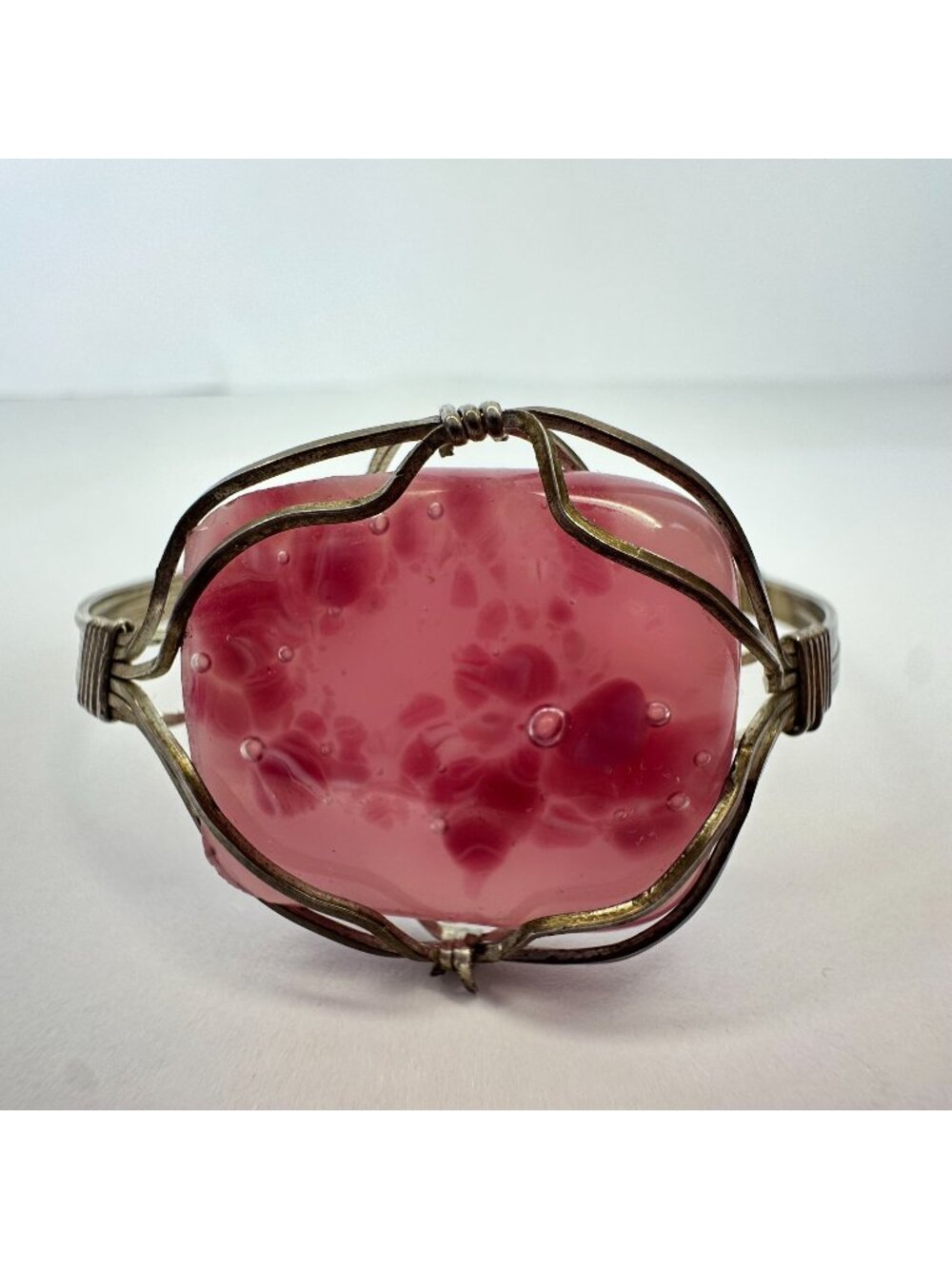 Pink Fused Glass Wire Wrapped Bracelet Artisan
